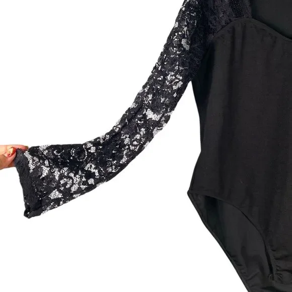 Boohoo Womans Plus Size Black Bodysuit with Lace Sleeves US 16 – (21) - Picture 3 of 9
